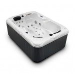hot tub white shell grey cabinet side view